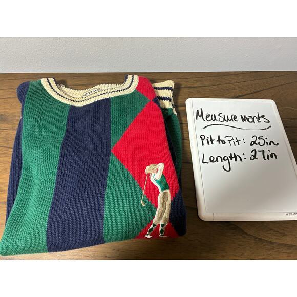 Vintage 90s Cotton Traders Golf Crewneck Sweater Mens Large Multi Argyle - Picture 6 of 6